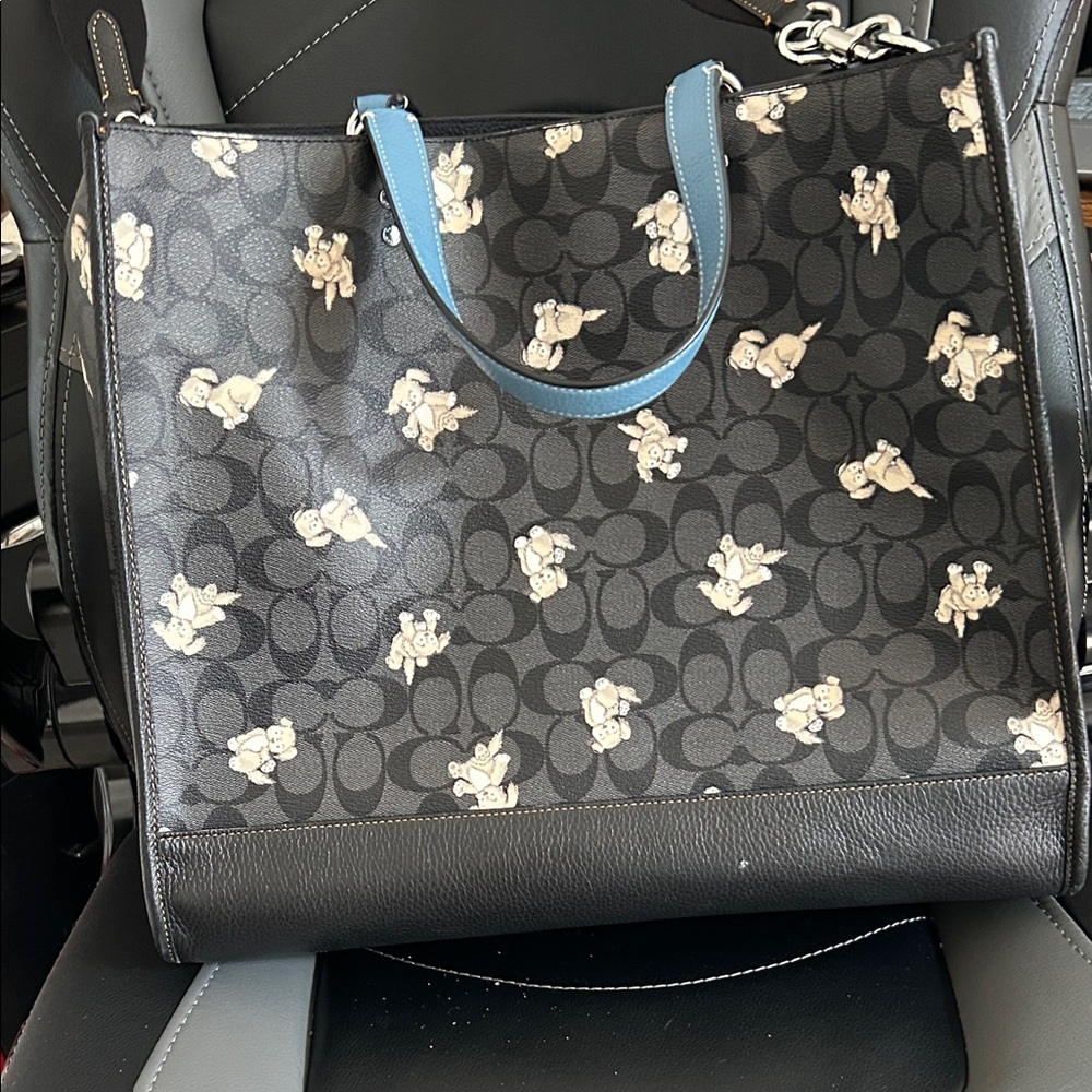 COACH Black and Blue Tote Bag with DOG Pattern